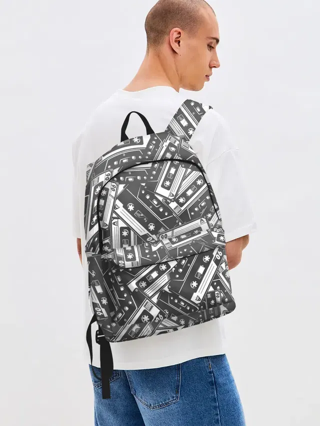 Джинсовый рюкзак с принтом «Retro — retro pattern»