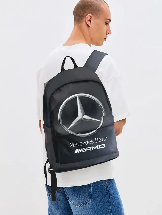 Джинсовый рюкзак с принтом «Merсedes — MERCEDES — МЕРСЕДЕС»