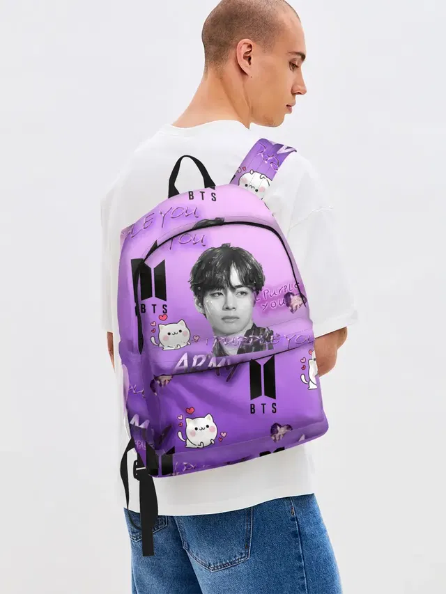 Джинсовый рюкзак с принтом «BTS — I purple you»