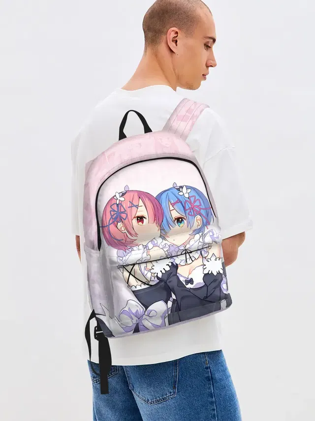 Джинсовый рюкзак с принтом «Re:Zero. Жизнь с нуля в альтернативном мире — Re:Zero, Рам и Рем»