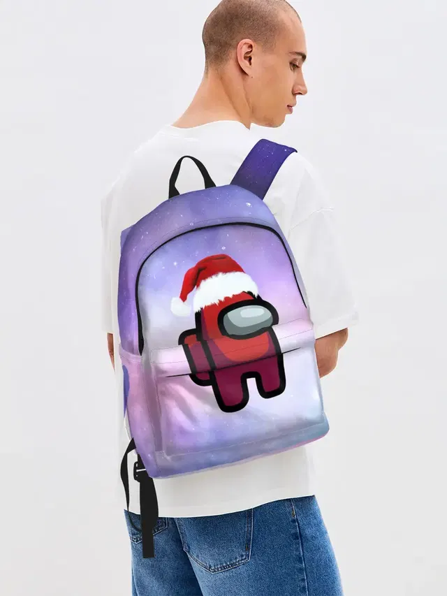 Джинсовый рюкзак с принтом «Santa hat — Новогодний Among us»