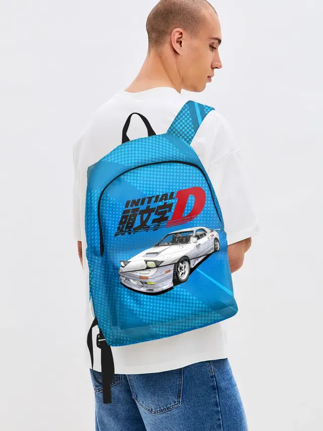 Джинсовый рюкзак с принтом «Initial D машина на голубом фоне»