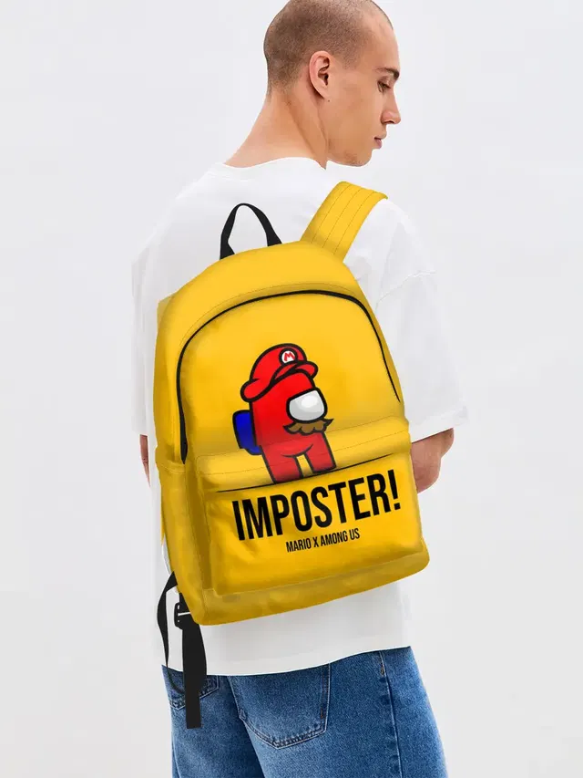 Джинсовый рюкзак с принтом «Mario — IMPOSTER! Mario X Among Us»