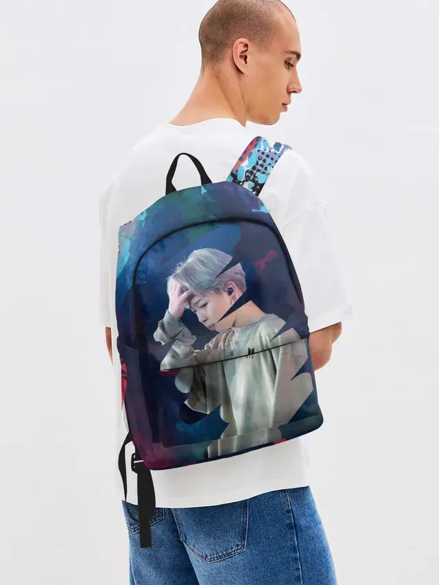 Джинсовый рюкзак с принтом «Музыканты и исполнители — BTS. Jimin»