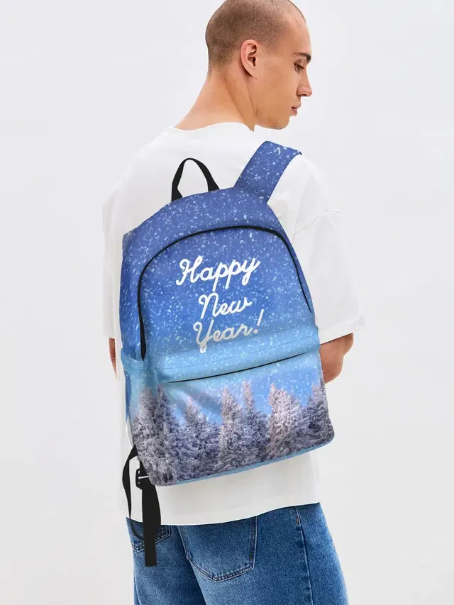 Джинсовый рюкзак с принтом «Новый год — Happy New Year»
