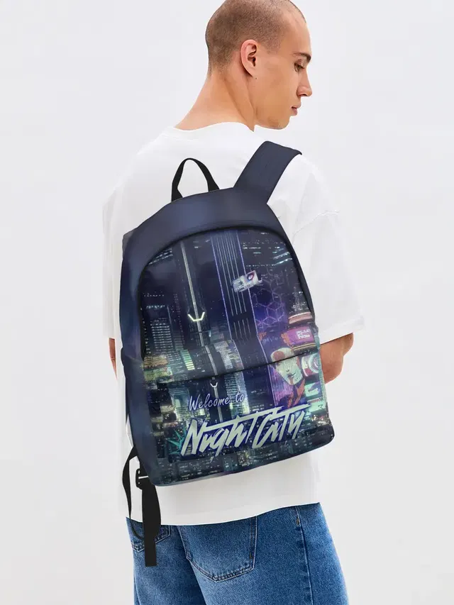 Джинсовый рюкзак с принтом «Welcome to Night City»