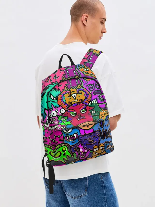 Джинсовый рюкзак с принтом «Pop Art — Happy»
