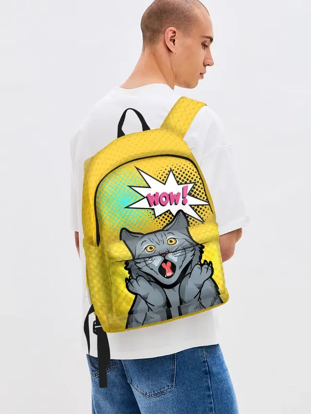Джинсовый рюкзак с принтом «Pop Art — Pop Art Cat — Wow»