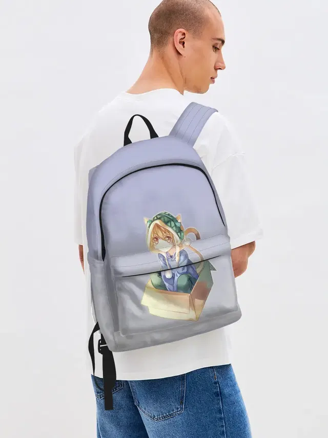 Джинсовый рюкзак с принтом «Anime boy — мальчик кот в коробке уши мяу»