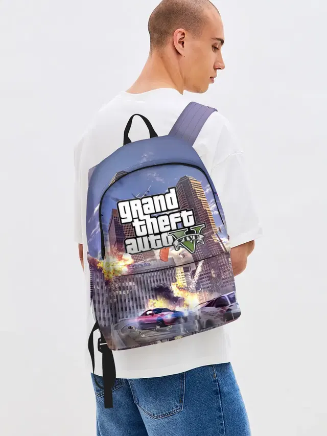 Джинсовый рюкзак с принтом «GTA — ЭКШЕН Grand Theft Auto V»
