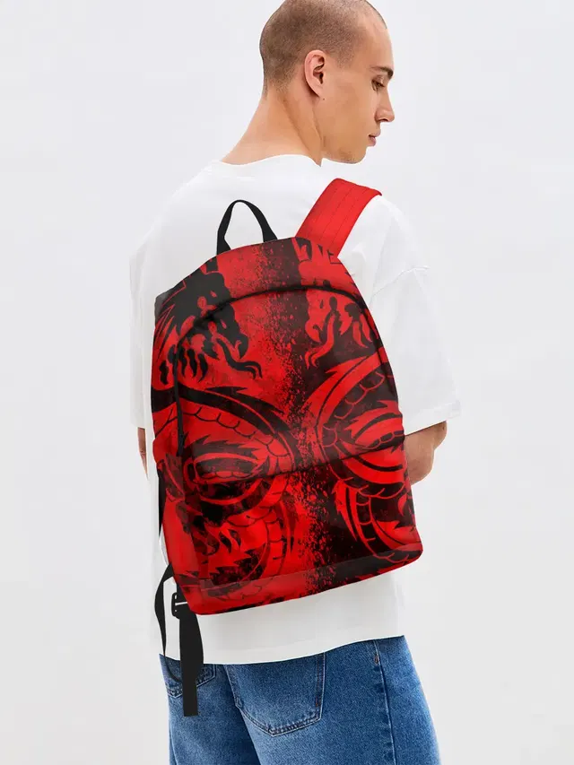 Джинсовый рюкзак с принтом «Драконы — BLACK RED DRAGONS TATOO»