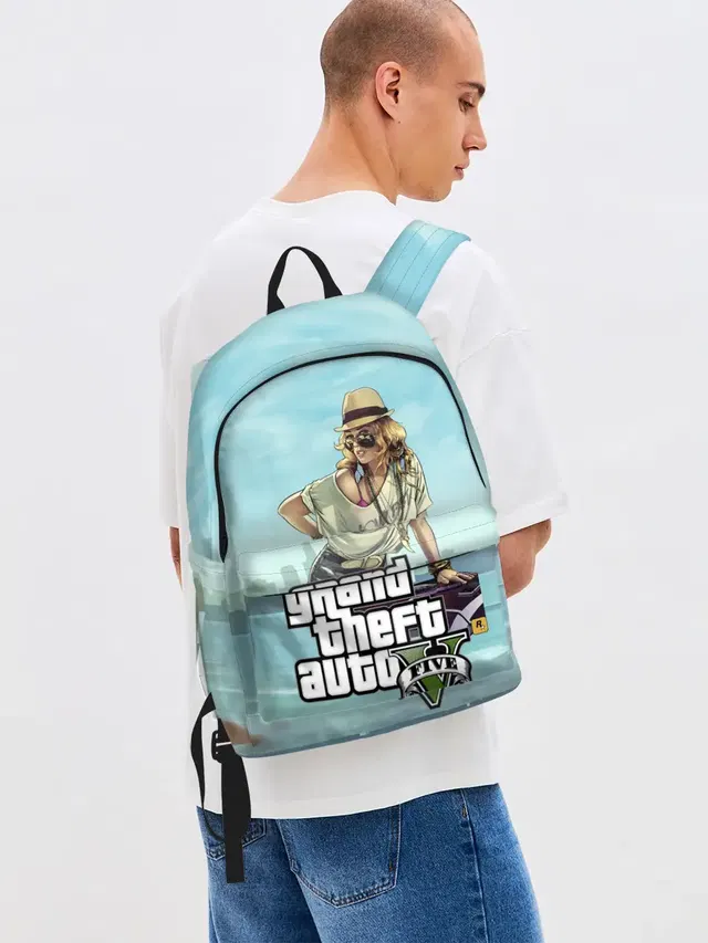Джинсовый рюкзак с принтом «GTA — Grand Theft Auto 5 девушка»