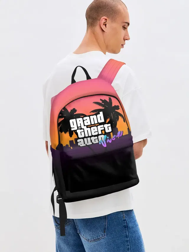 Джинсовый рюкзак с принтом «GTA — Grand Theft Auto vice»