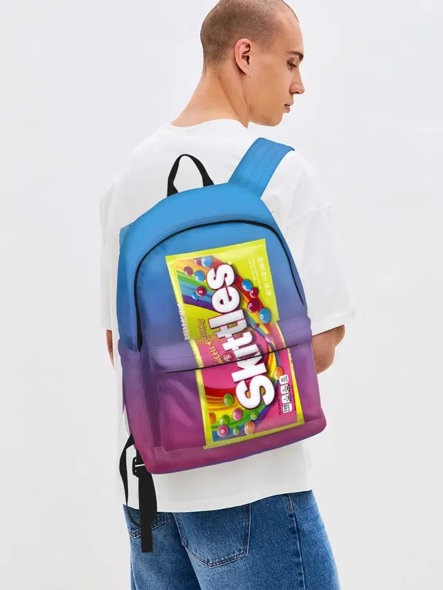Джинсовый рюкзак с принтом «Еда — Skittles — Желтый»