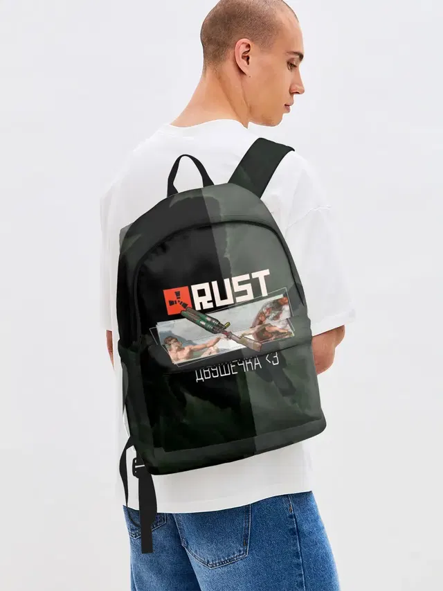 Джинсовый рюкзак с принтом «Rust — Мамкин Рейдер — Раст»