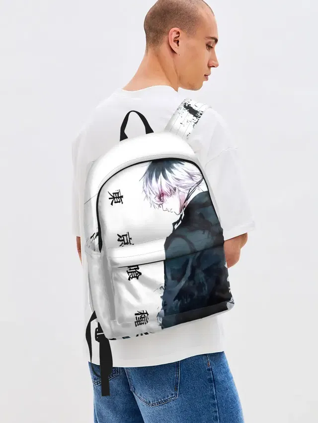 Джинсовый рюкзак с принтом «Токийский Гуль — Kaneki Ken белая акварель»