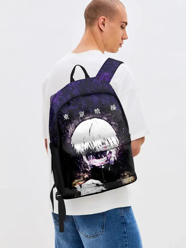 Джинсовый рюкзак с принтом «Токийский Гуль — Kaneki Ken фиолетовый верх»