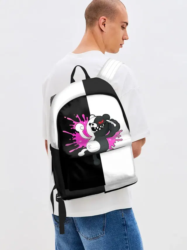 Джинсовый рюкзак с принтом «monokuma розовая жвачка»