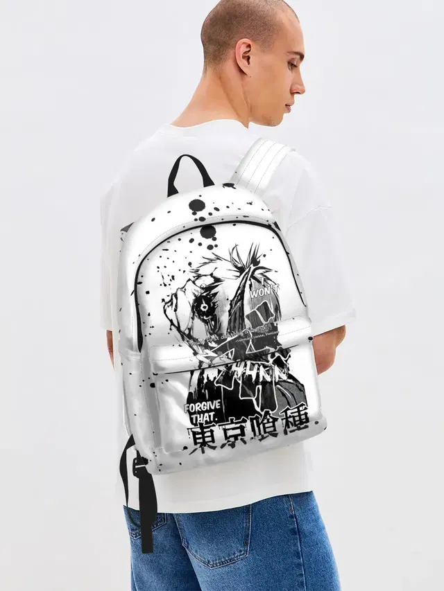 Джинсовый рюкзак с принтом «FORGIVE THAT. Tokyo Ghoul»