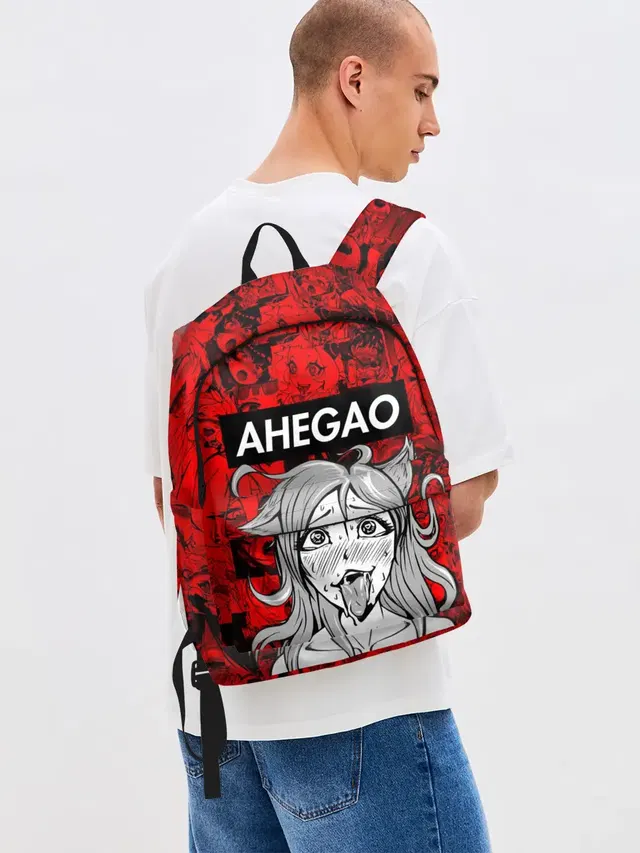 Джинсовый рюкзак с принтом «Ahegao — Ahegao red»