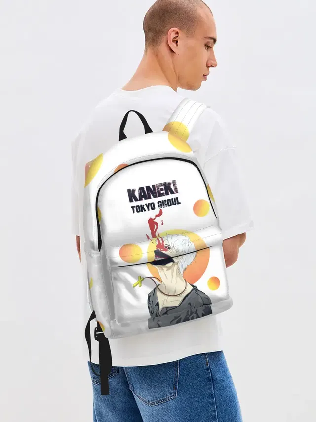 Джинсовый рюкзак с принтом «Токийский Гуль — Kaneki Ken желтые круги»