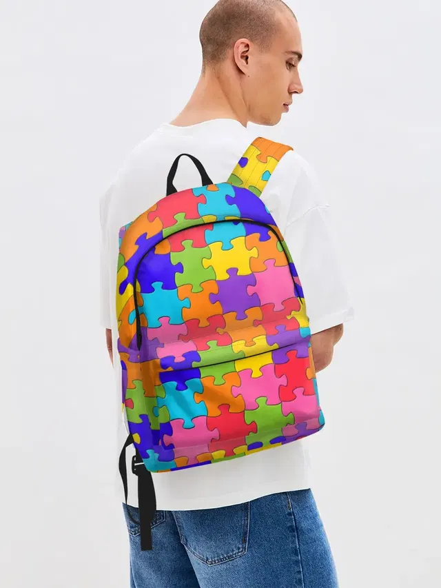 Джинсовый рюкзак с принтом «Пазлы»