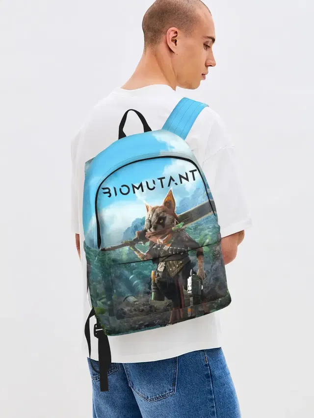 Джинсовый рюкзак с принтом «Biomutant Биомутант»