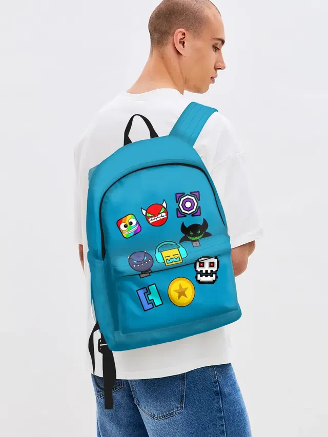 Джинсовый рюкзак с принтом «Geometry Dash Icons»