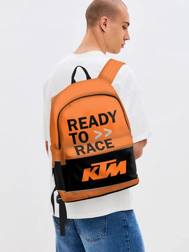 Джинсовый рюкзак с принтом «Мотокросс — KTM — READY TO RACE»