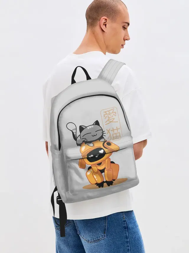 Джинсовый рюкзак с принтом «Cat and Robot»