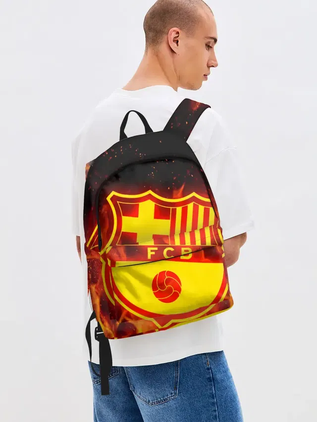 Джинсовый рюкзак с принтом «Барселона — FC BARCELONA — FIRE — ОГОНЬ»