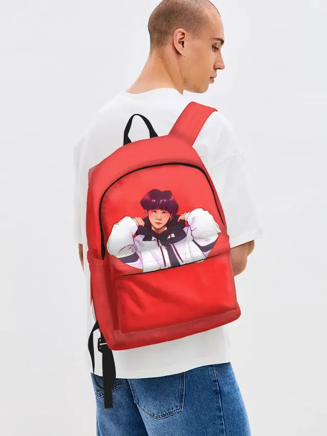 Джинсовый рюкзак с принтом «BTS — Suga Red»