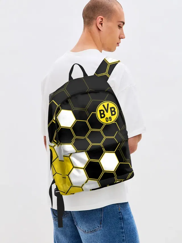 Джинсовый рюкзак с принтом «Hexagon pattern — ФК БОРУССИЯ — FC BORUSSIA»