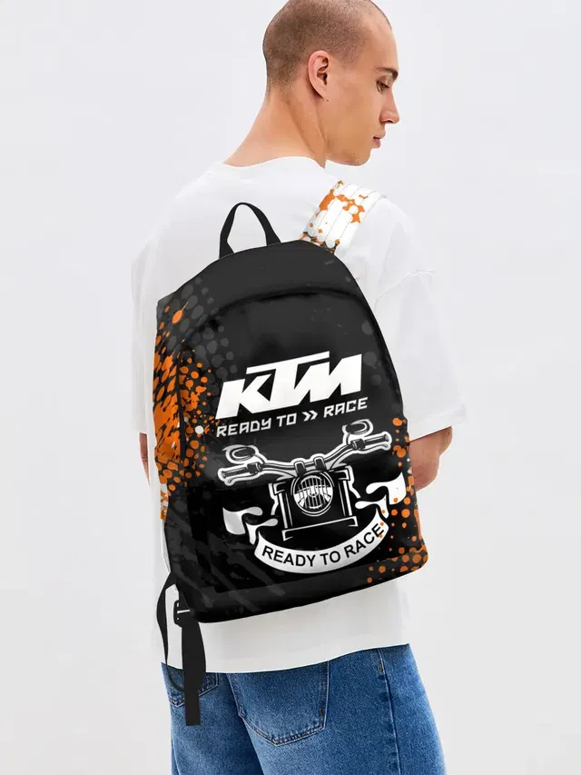 Джинсовый рюкзак с принтом «Разные мотоциклы — KTM MOTORCYCLES — КТМ МОТОЦИКЛЫ»