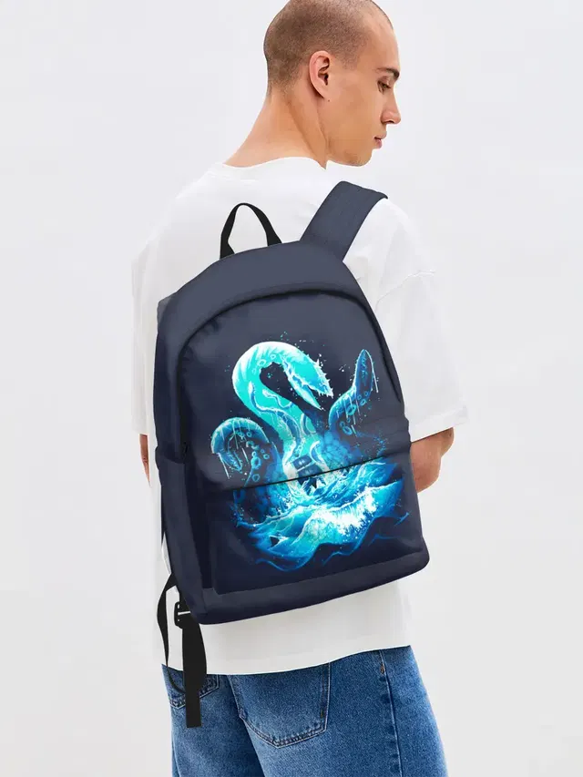 Джинсовый рюкзак с принтом «Kraken is here»