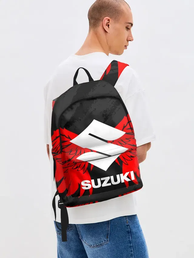 Джинсовый рюкзак с принтом «Разные мотоциклы — SUZUKI — СУЗУКИ — МОТОСПОРТ»