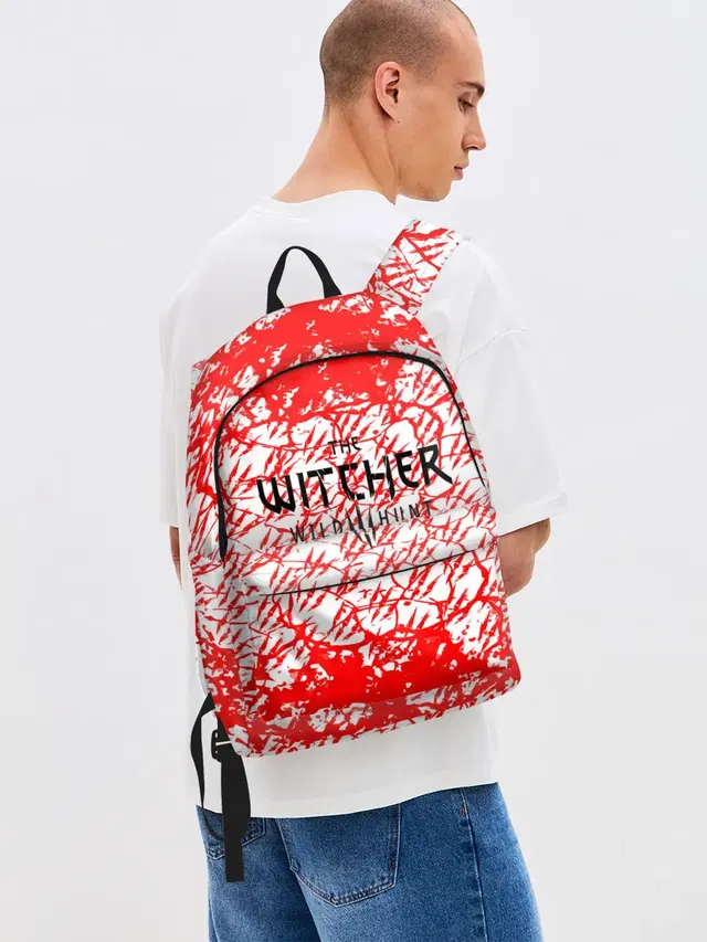 Джинсовый рюкзак с принтом «Red and white texture»