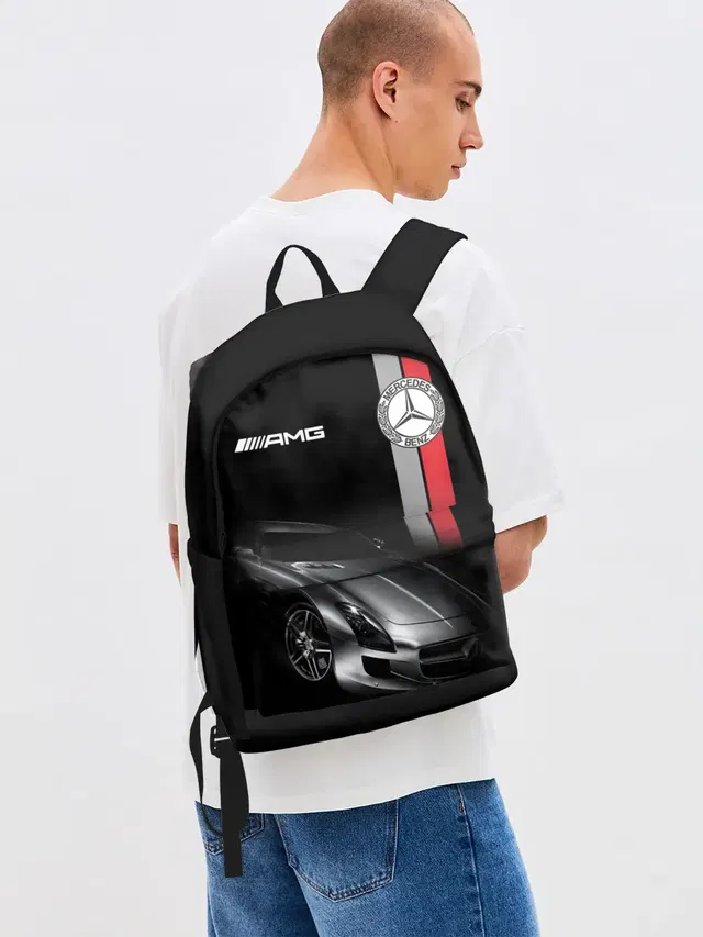 Джинсовый рюкзак с принтом «AMG logo — MERCEDES BENZ AMG»