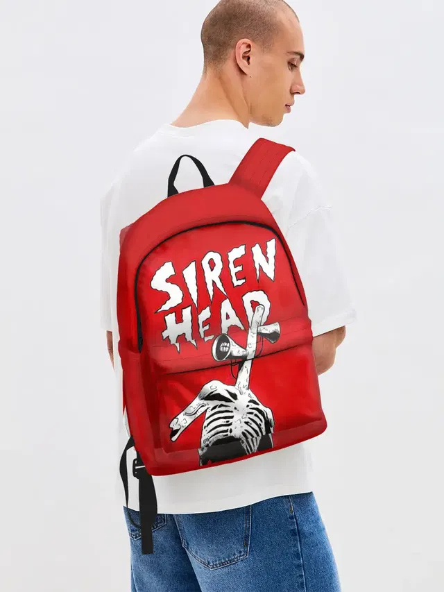 Джинсовый рюкзак с принтом «Red Siren Head»