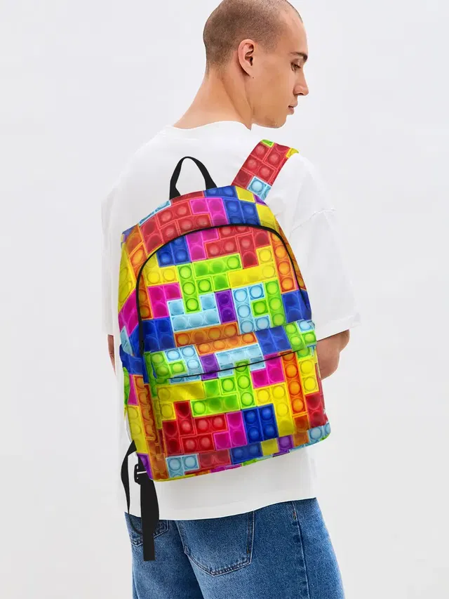 Джинсовый рюкзак с принтом «Tetris — POP IT — ПОП ИТ ПАЗЛ»