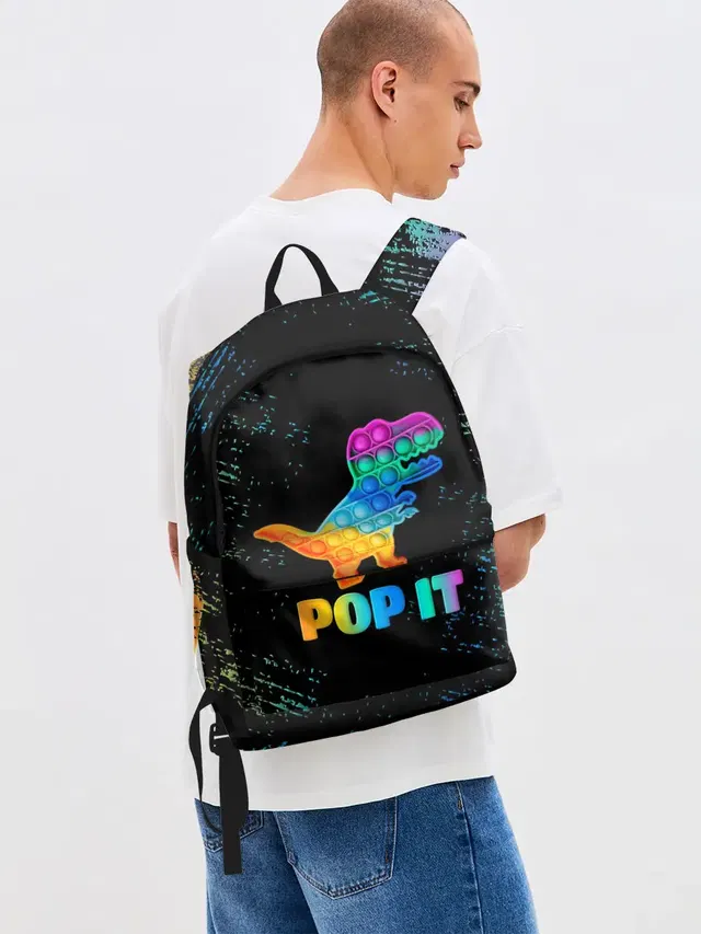 Джинсовый рюкзак с принтом «Разные тренды — POP IT DINOSAUR — ДИНОЗАВР»