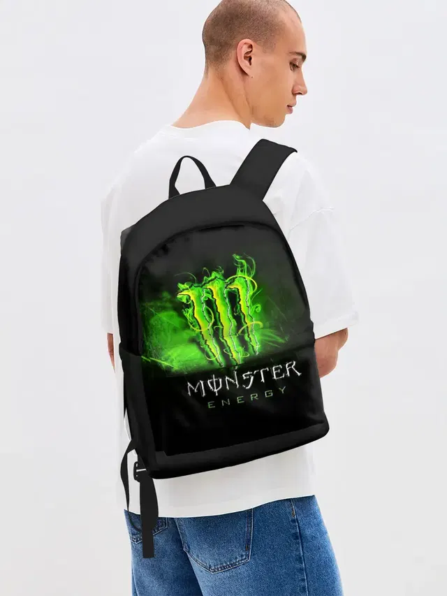 Джинсовый рюкзак с принтом «Разные тренды — MONSTER ENERGY NEON — НЕОН»