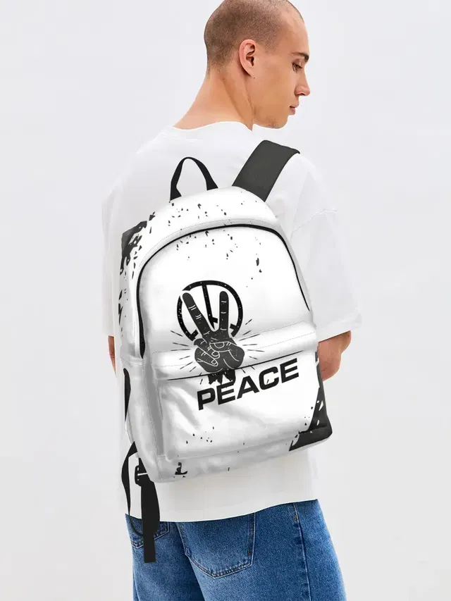 Джинсовый рюкзак с принтом «Хиппи — Peace — Мир»