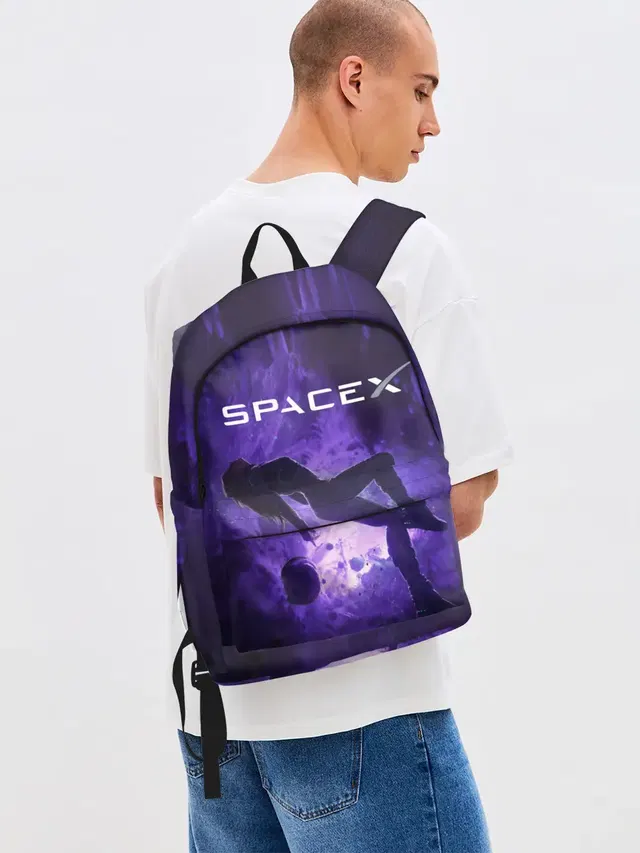 Джинсовый рюкзак с принтом «Астрономия, космос — Space X Girl in zero gravity»