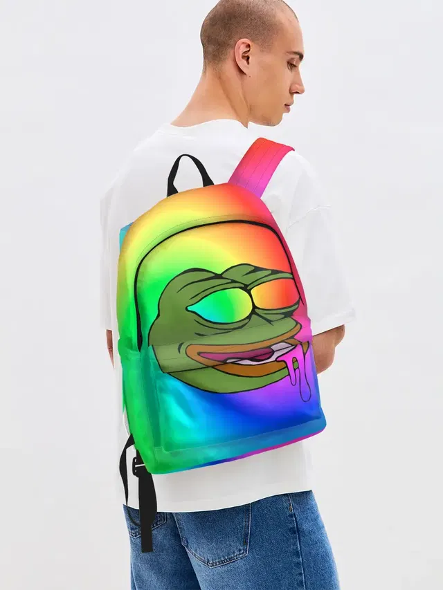 Джинсовый рюкзак с принтом «Pepe — Pepe rainbow»