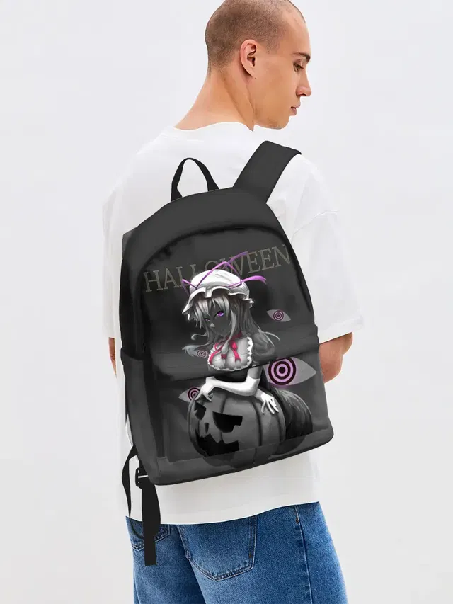 Джинсовый рюкзак с принтом «Хэллоуин — Черная ведьма с тыквой»