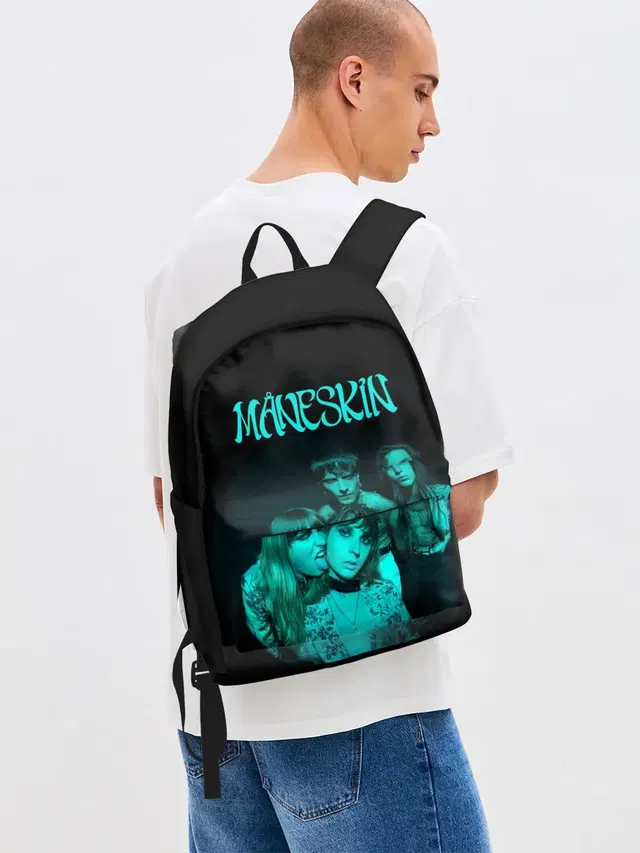 Джинсовый рюкзак с принтом «Maneskin — Maneskin. Fisheye Faces»