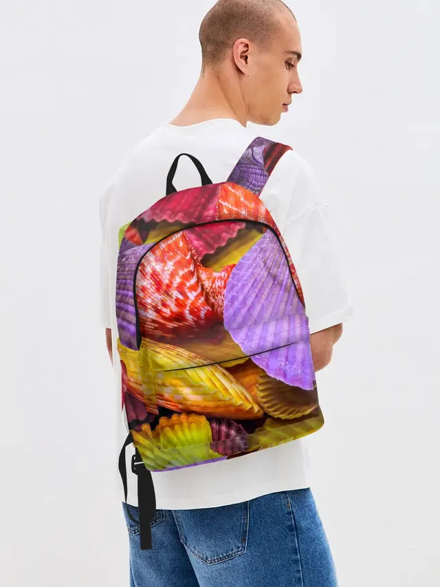 Джинсовый рюкзак с принтом «Природа — Разноцветные ракушки multicolored seashells»