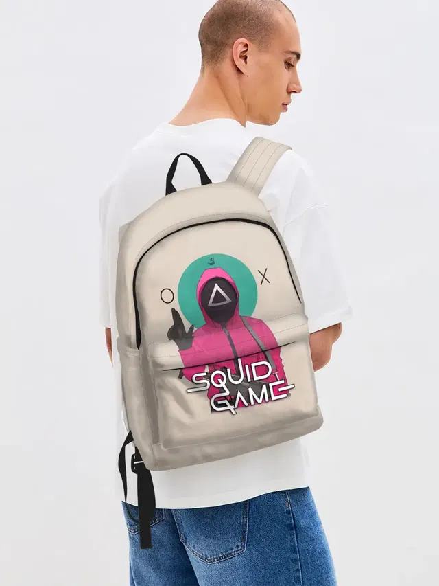 Джинсовый рюкзак с принтом «Игра в кальмара — Squid game - Игра в кальмара треугольник»