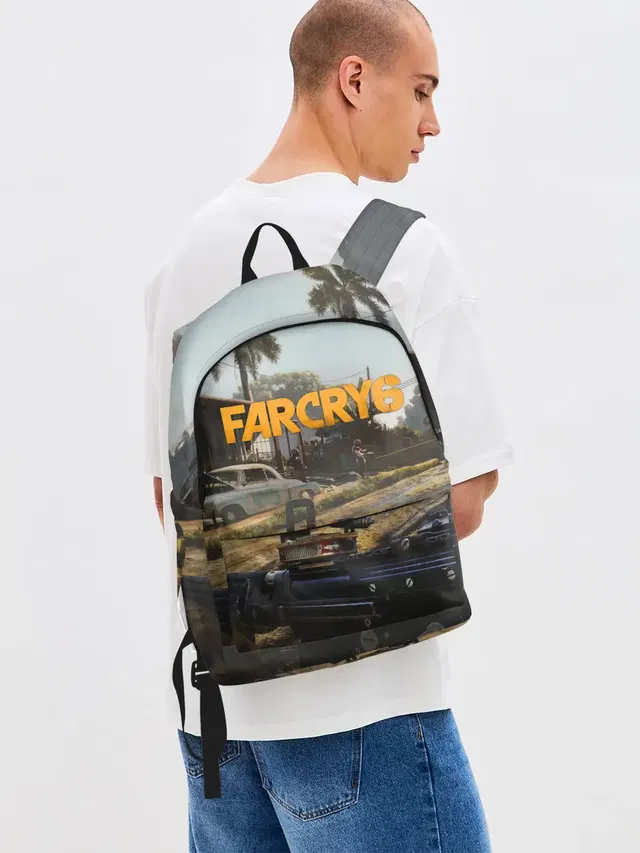Джинсовый рюкзак с принтом «First-person shooter — Far Cry 6 game art»